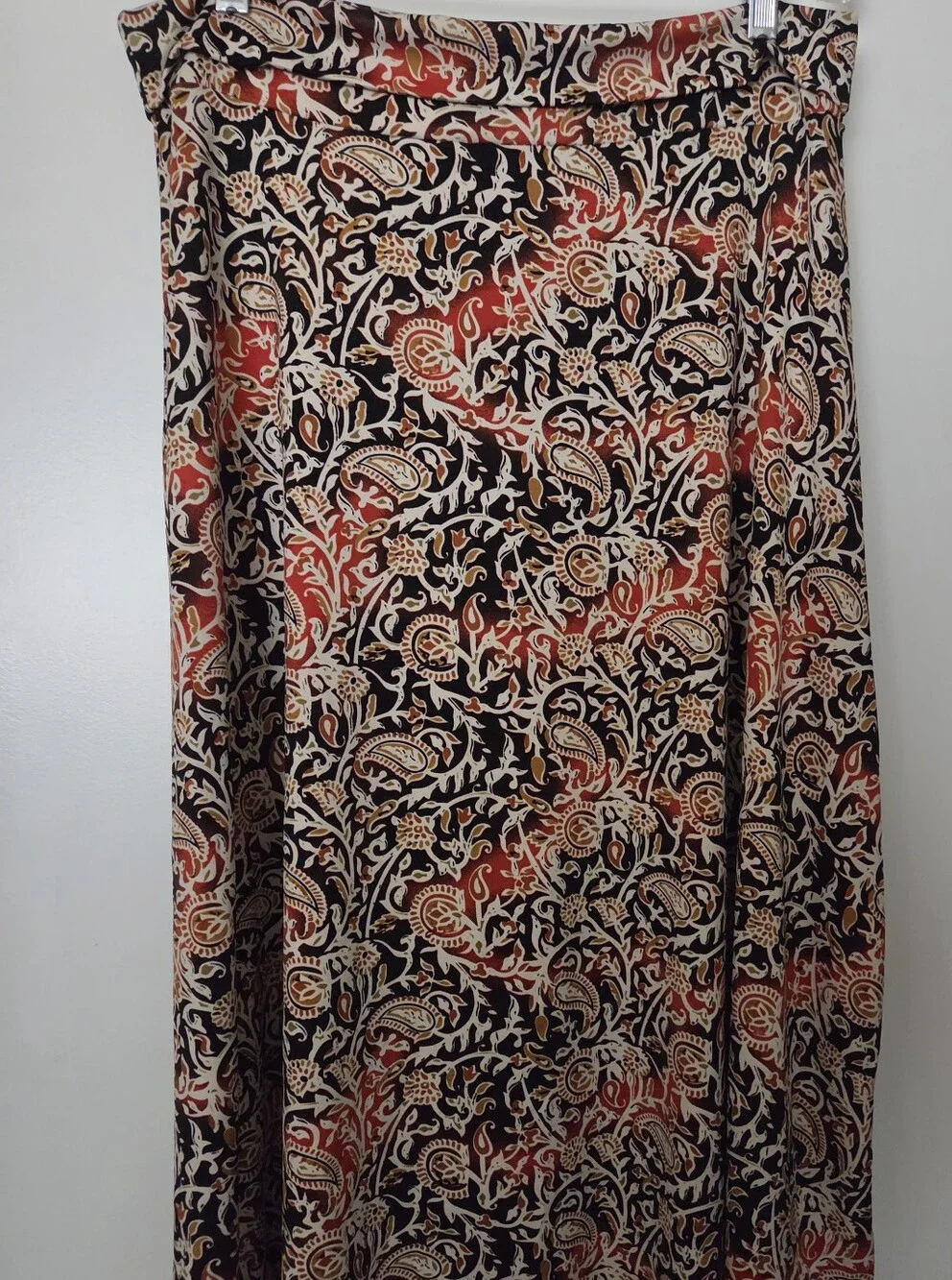 Paisley Print Maxi Skirt in Black & Rust